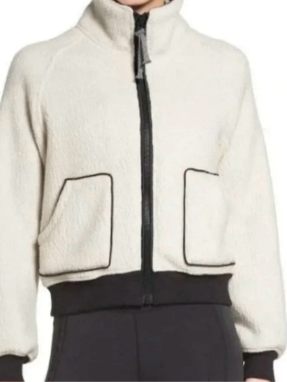 FP Movement by Free People Cream Sherpa Jacket with Black Trim